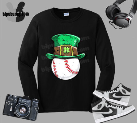 Baseball St Patricks Day Boys Men Ball Leprechaun Catcher Long Sleeve Shirt