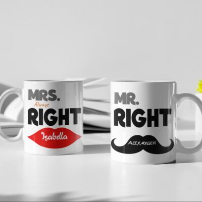 “Mr. Right and Mrs. Always Right” Personalized Couple Mugs