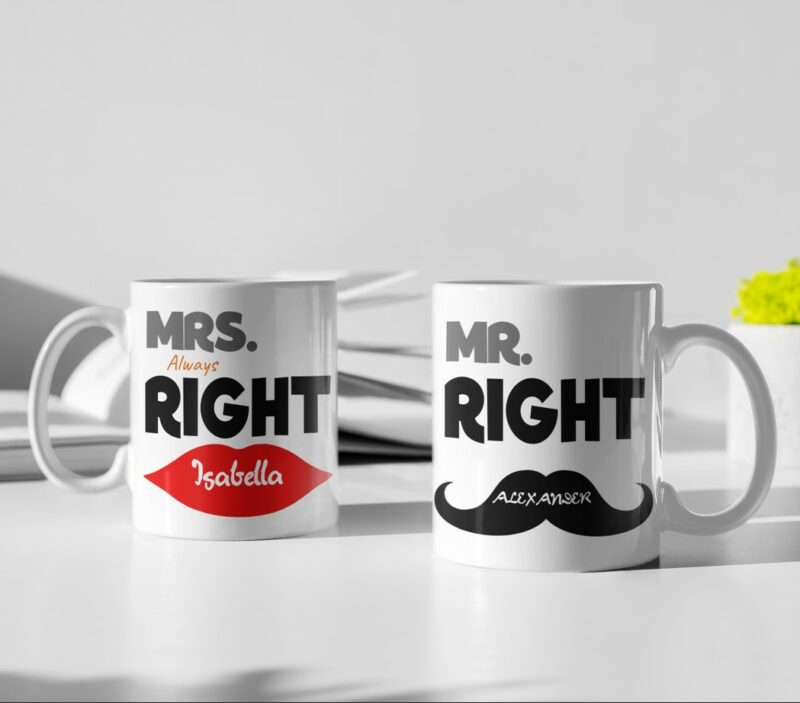 “Mr. Right and Mrs. Always Right” Personalized Couple Mugs