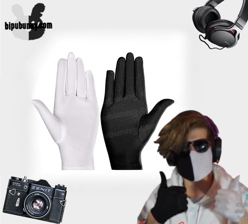 2 Pairs Spandex Gloves Black And White - Ranboo Gloves