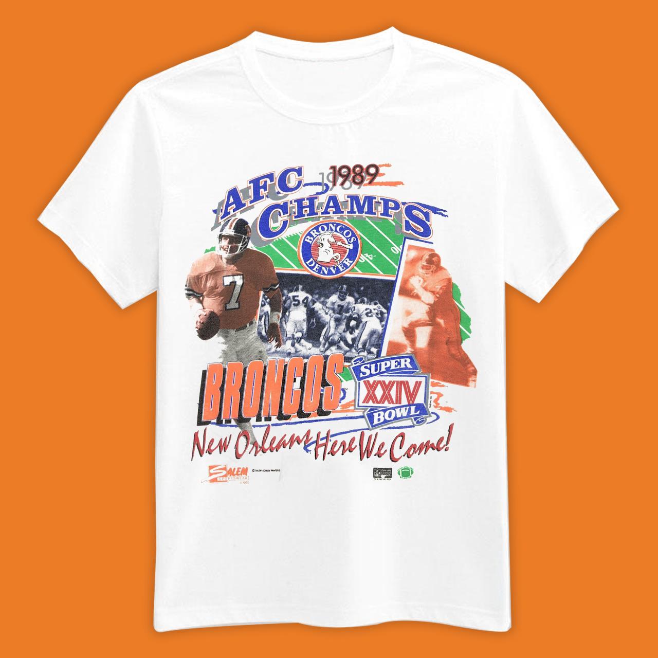 Denver Broncos T Shirt Vintage 1990 Super Bowl White Funny Gift Fan