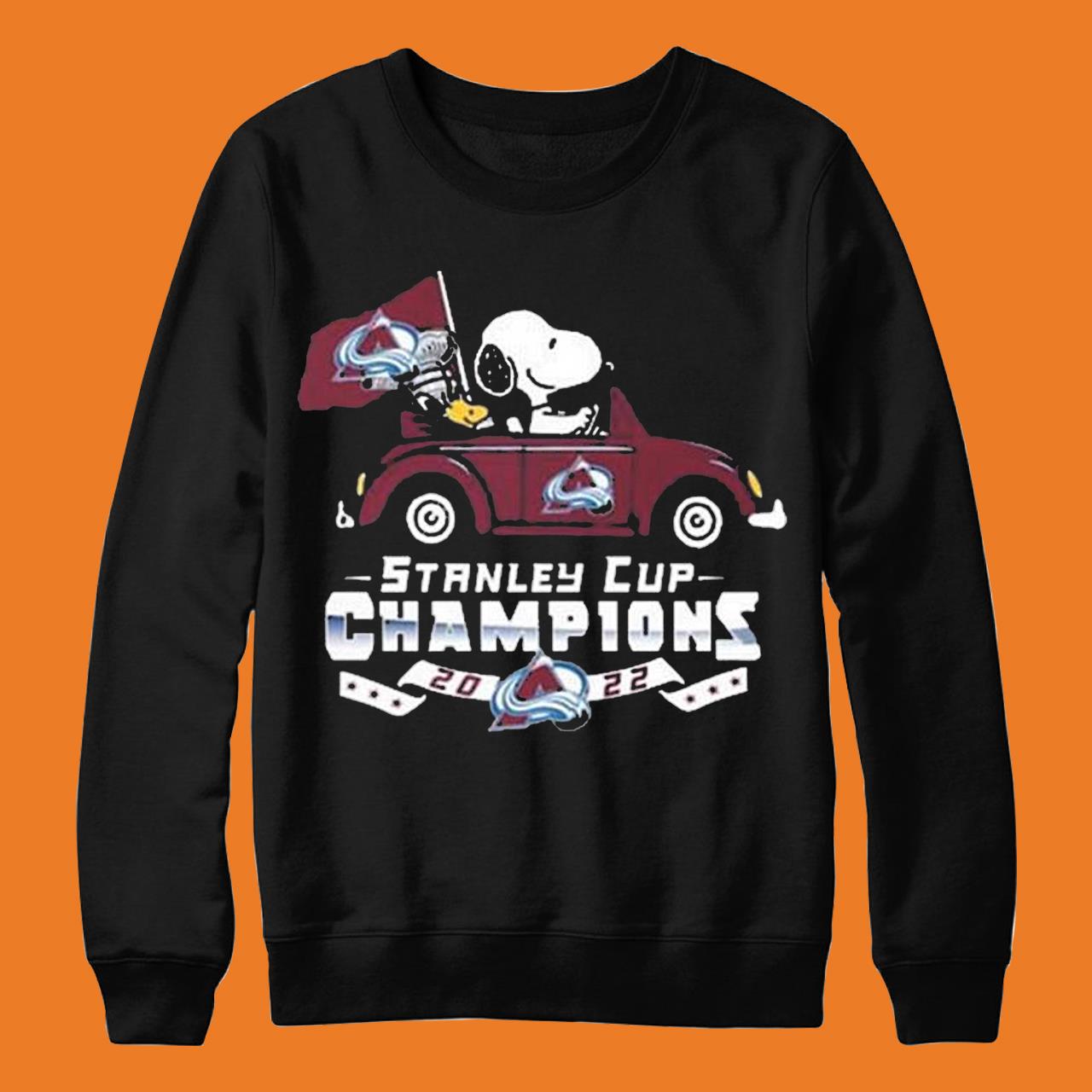 Snoopy And Woodstock Riding Car Colorado Avalanche 2022 Stanley Cup Champions shirt