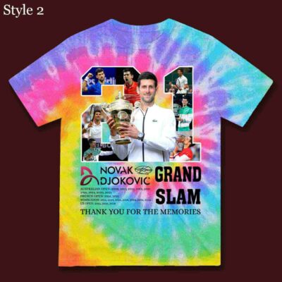 21 Grand Slam Novak Djokovic Thank You For The Memories Shirt Tie Dye Rainbow