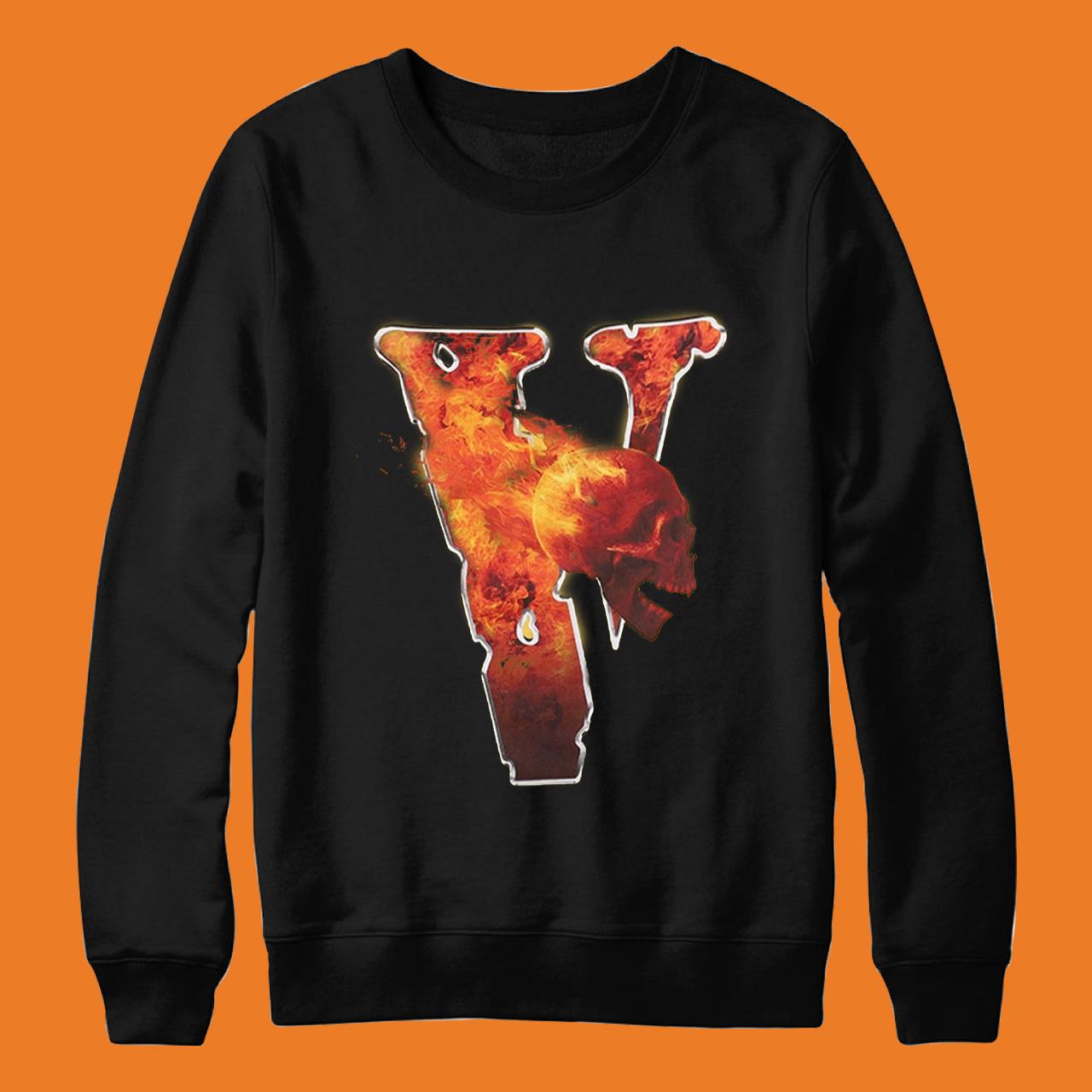 Arnodefrance Vlone Letter Flame Skull Print T-Shirt