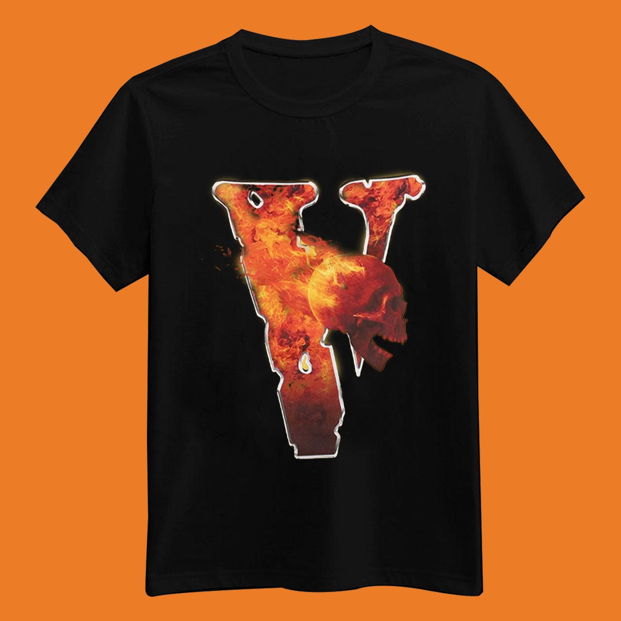 Arnodefrance Vlone Letter Flame Skull Print T-Shirt