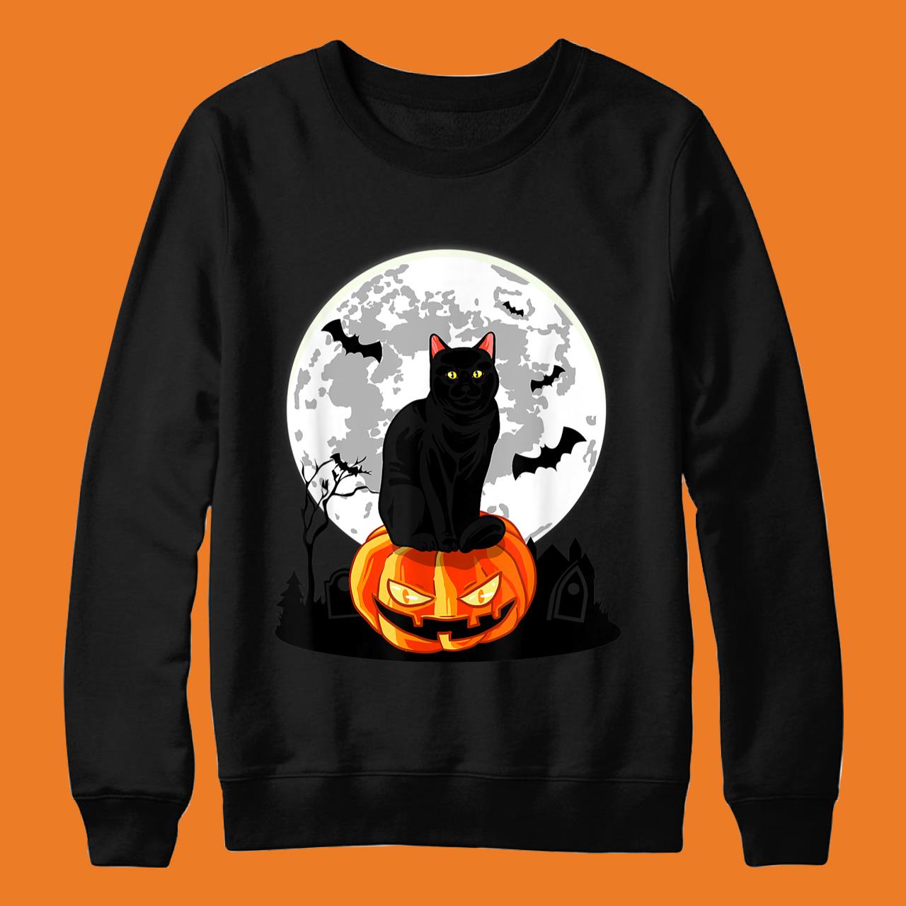 Black Cat On Pumpkin T-Shirt – Full Moon Halloween Costume