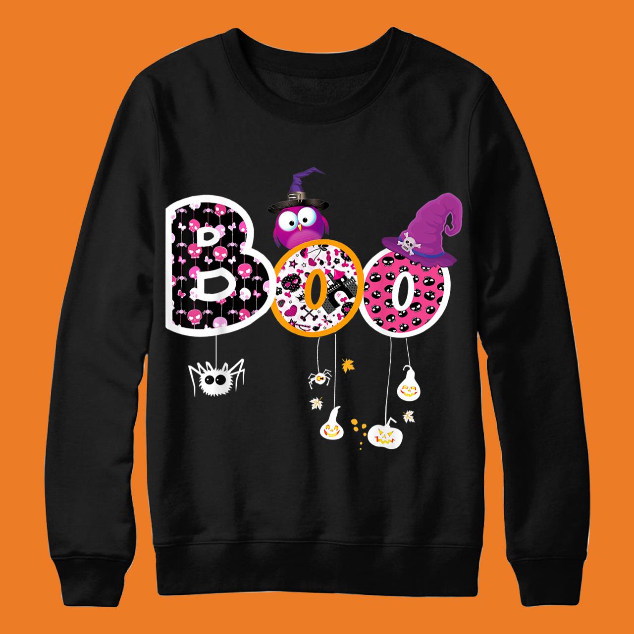 Boo Halloween Costume Spiders, Ghosts, Pumkin & Witch Hat T-Shirt