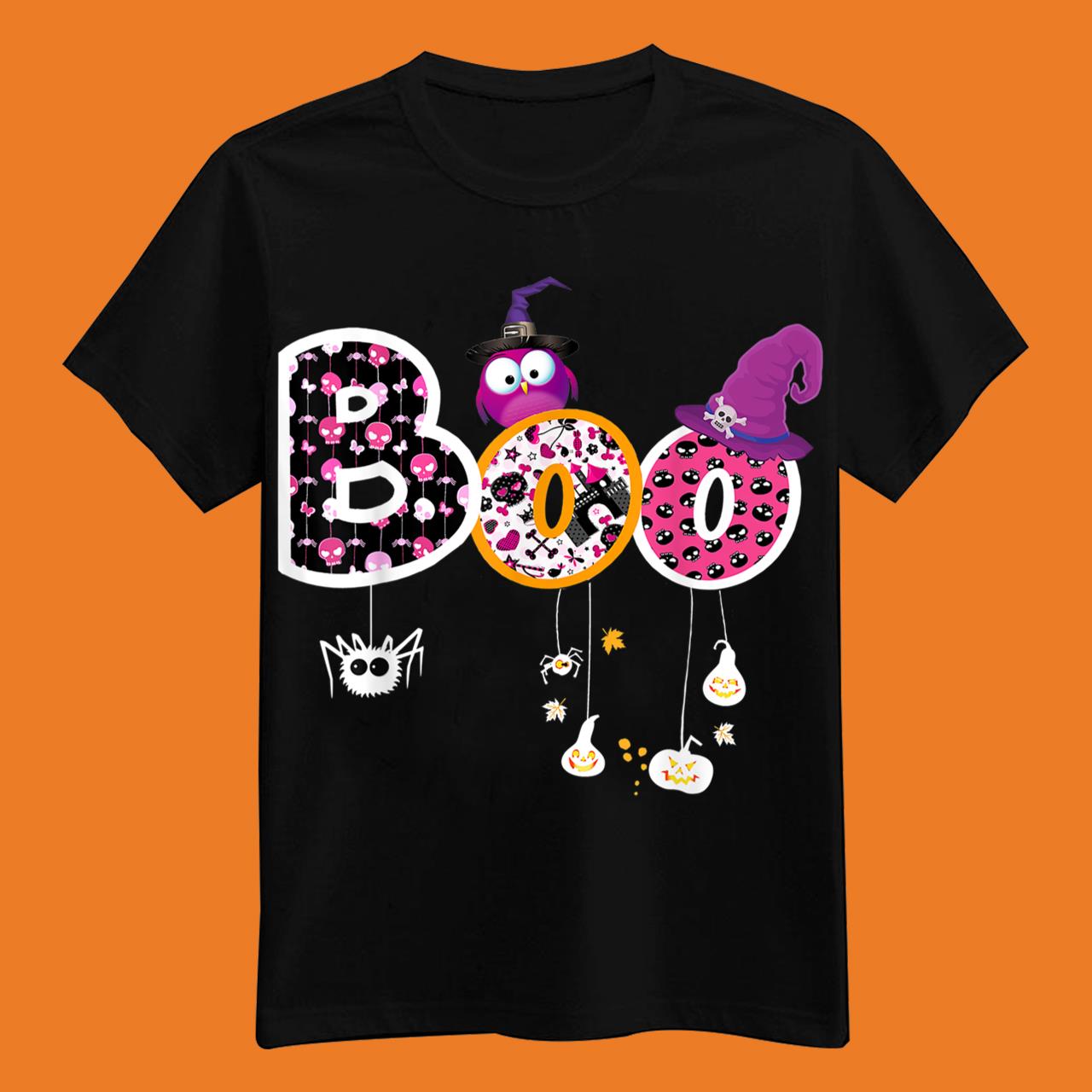 Boo Halloween Costume Spiders, Ghosts, Pumkin & Witch Hat T-Shirt