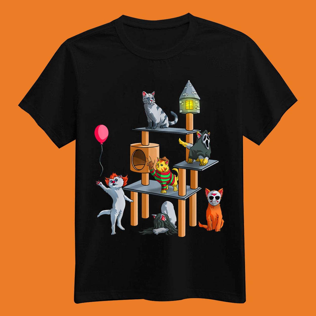 Funny Cat Horror Movies Cute Halloween T-Shirt