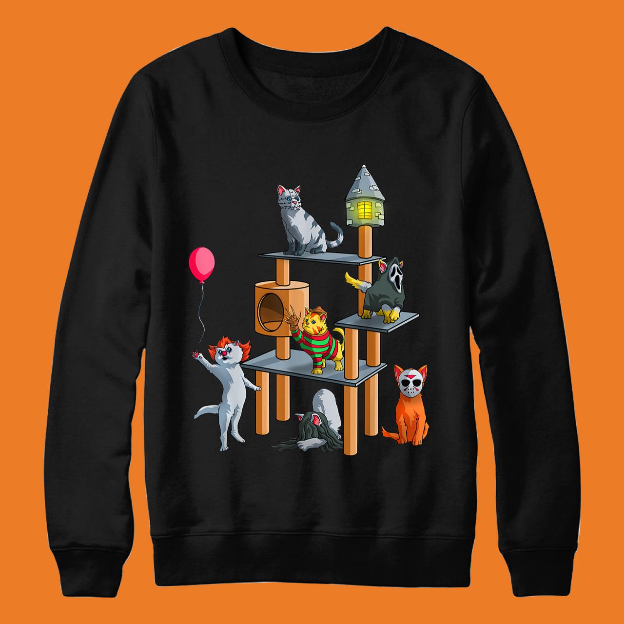 Funny Cat Horror Movies Cute Halloween T-Shirt