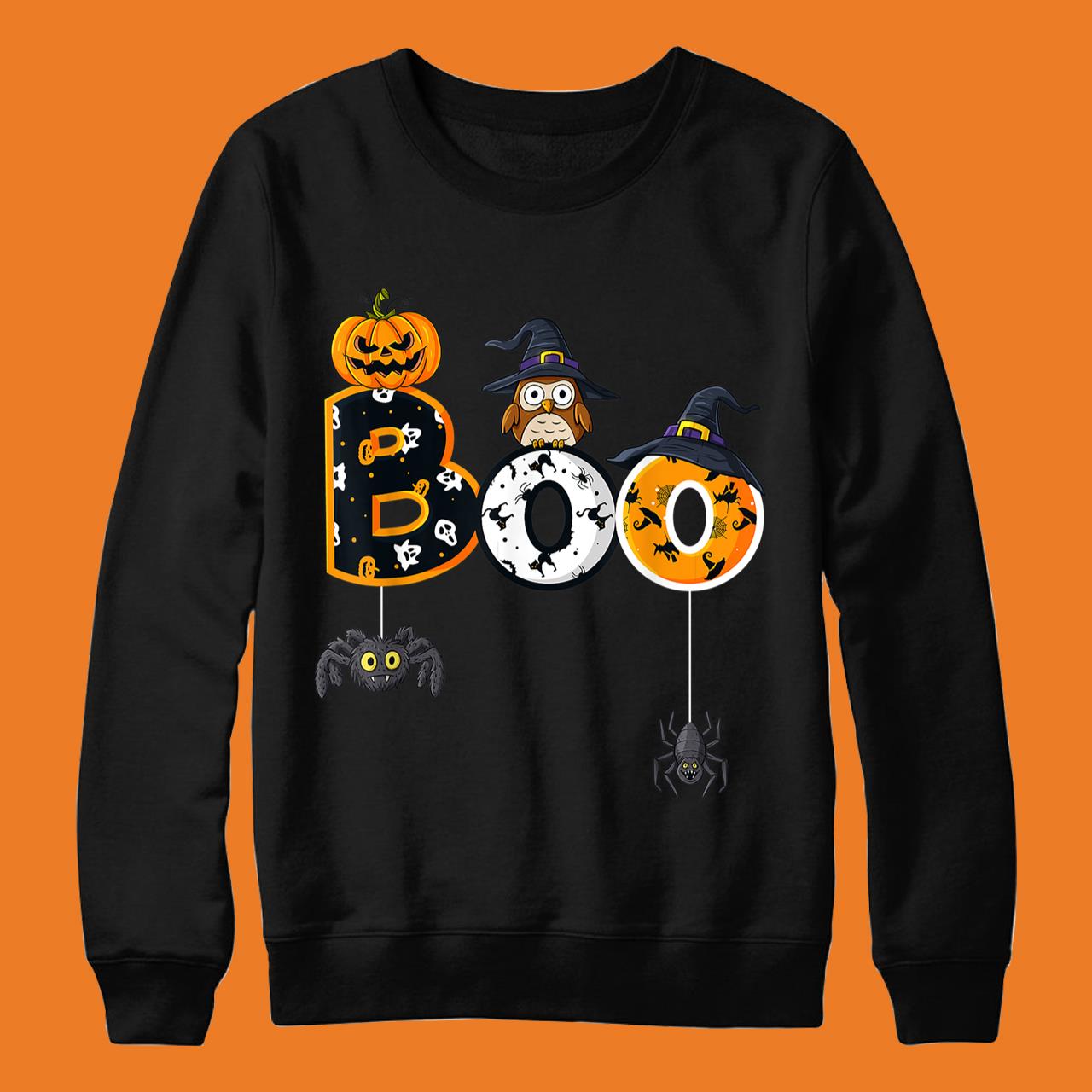 Halloween Boo Owl With Witch Hat Spiders Boys Girls Kids T-Shirt