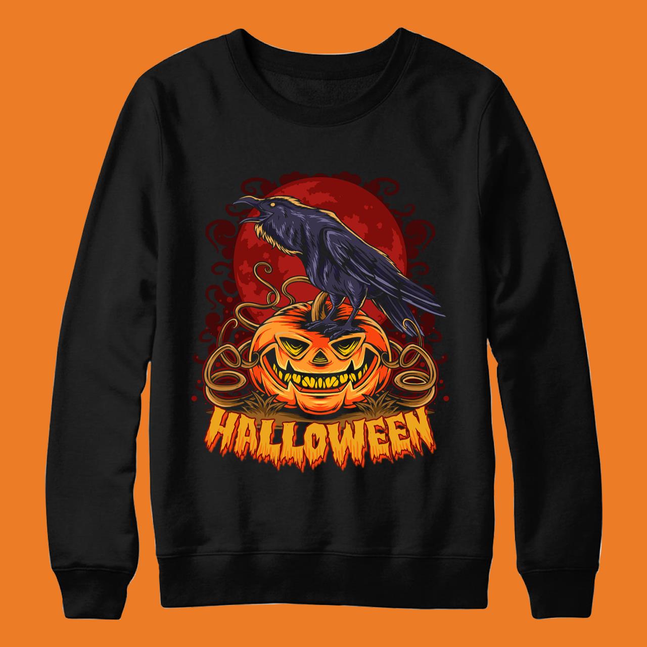 Halloween Crow On Halloween Pumpkin On Full Moon Shirt