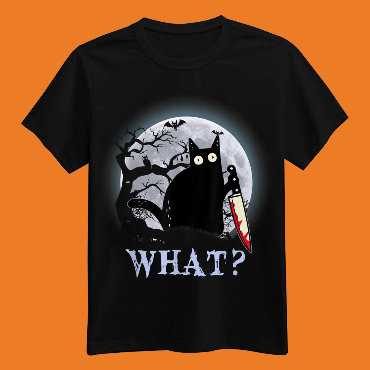 Murderous Black Cat With Knife Halloween Costume T-Shirt