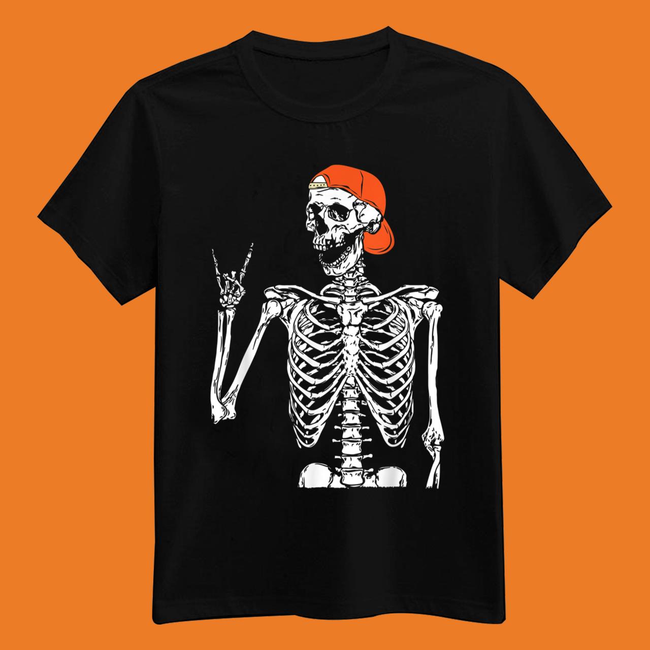 Rocker Skeleton Hand Rock On Funny Halloween T-Shirt