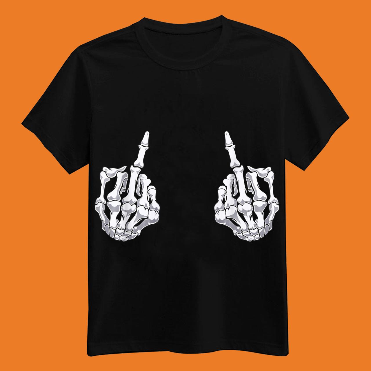 Skeleton Hand Halloween Bones Middle Finger Skull T-Shirt