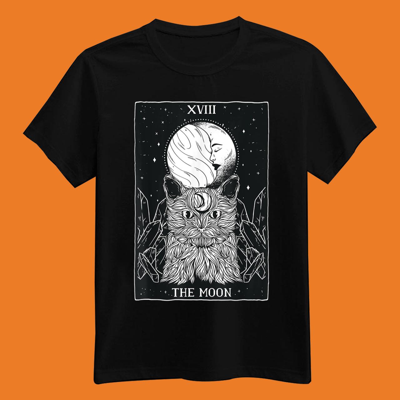 The Moon and Cat Tarot Card Halloween Gothic Witch Horror T-Shirt ...