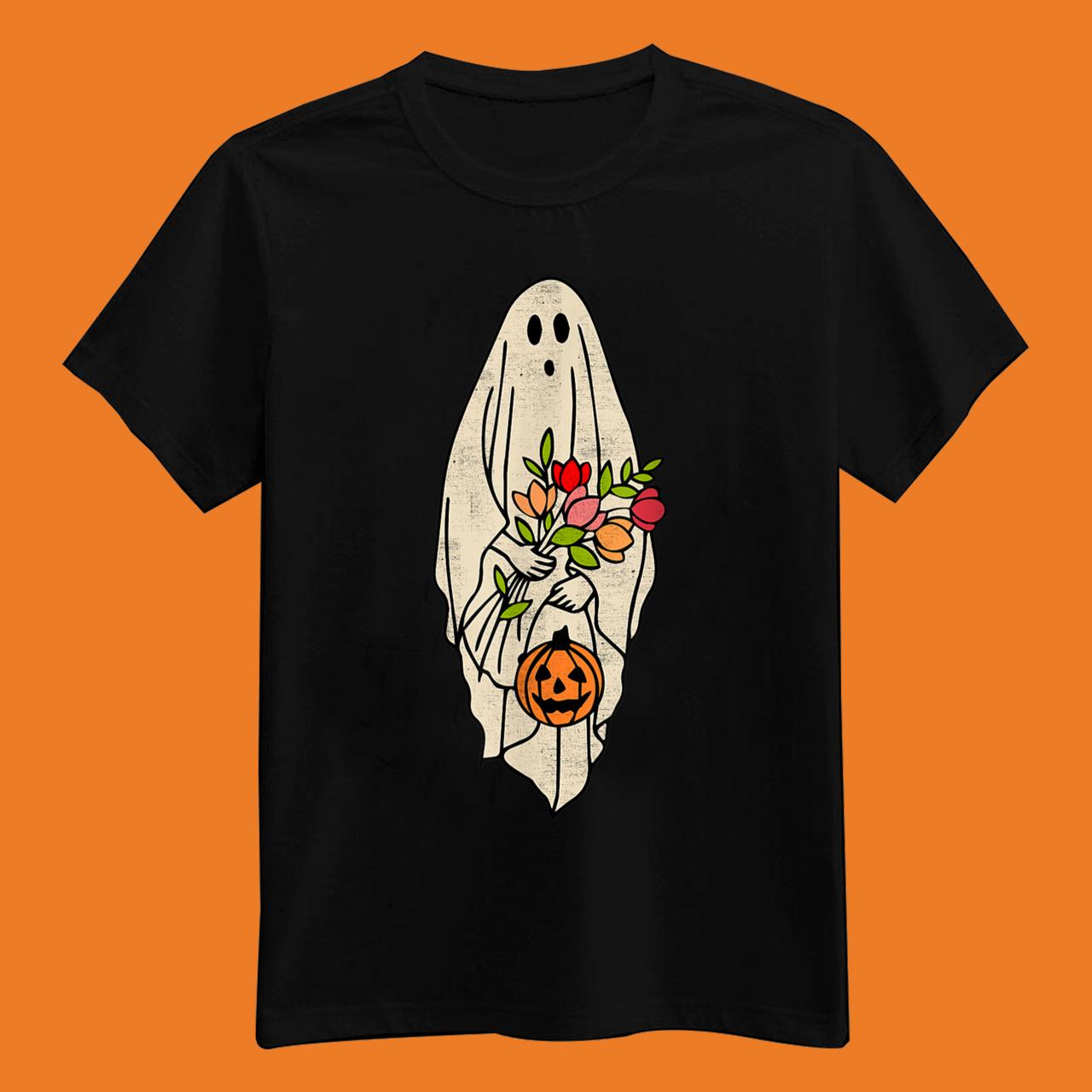 Vintage Floral Ghost Cute Halloween Graphic T-Shirt