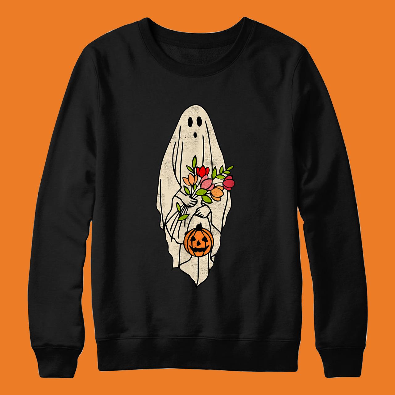 Vintage Floral Ghost Cute Halloween Graphic T-Shirt