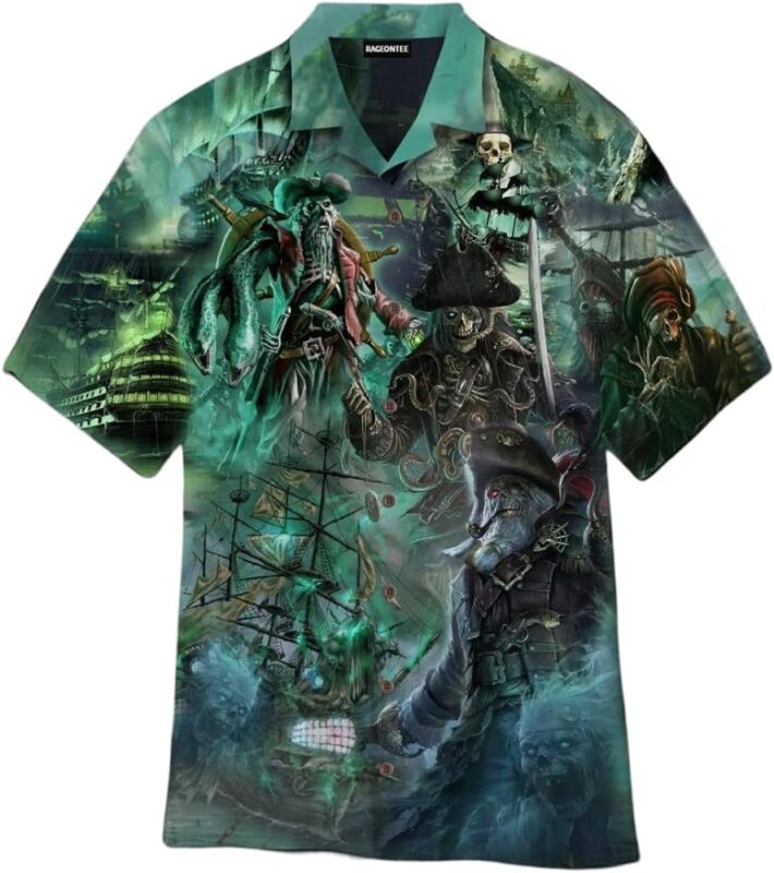 Skull Pirates And Ghost Ships Halloween Hawaiian Shirt
