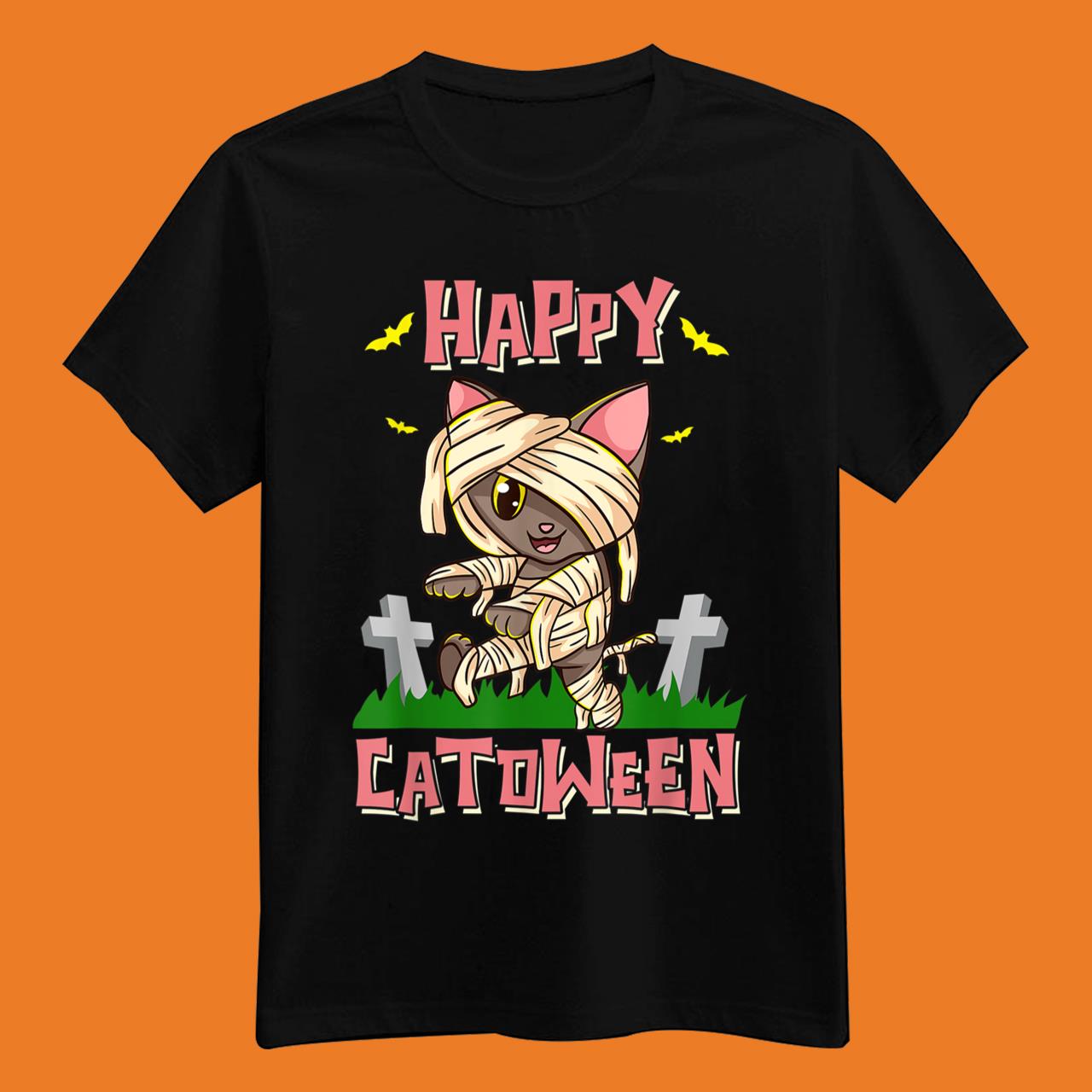 Funny Spooky Cat Happy Catoween Halloween T-Shirt