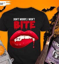 Sexy Vampire Fangs Red Lips I won’t bite Halloween Costume Funny Halloween Shirts