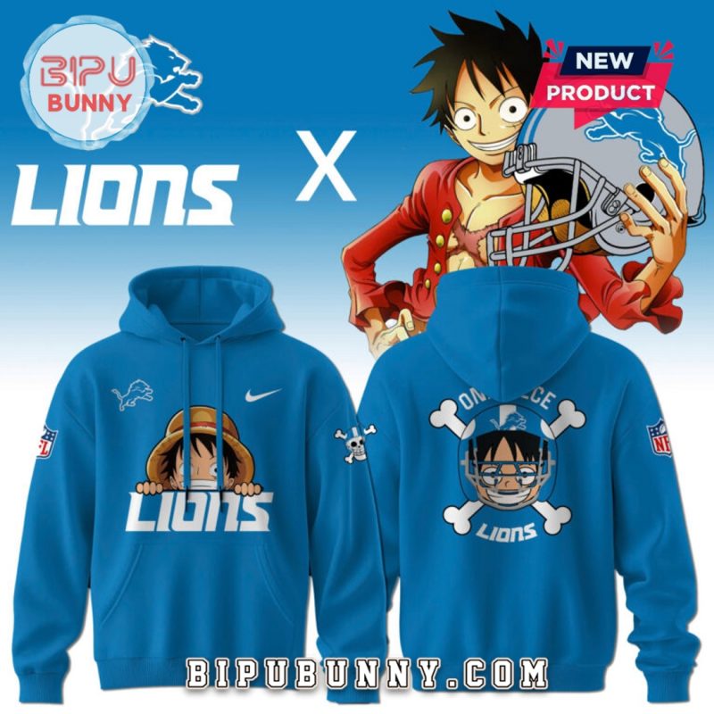 Luffy One Piece x Detroit Lions Nike Blue Hoodie