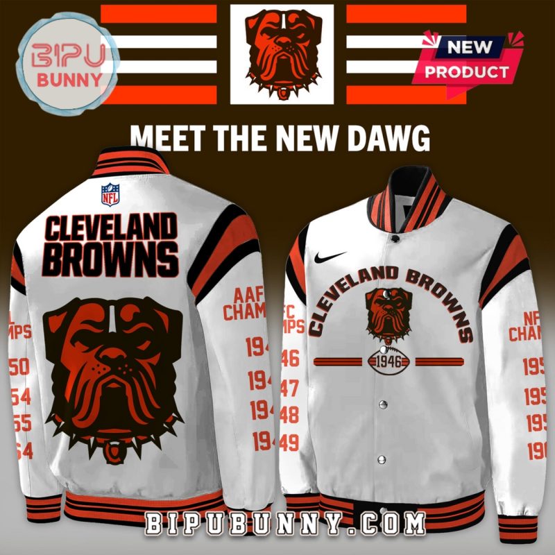 Cleveland Browns NFL Champs Dawg White Baseball Jacket