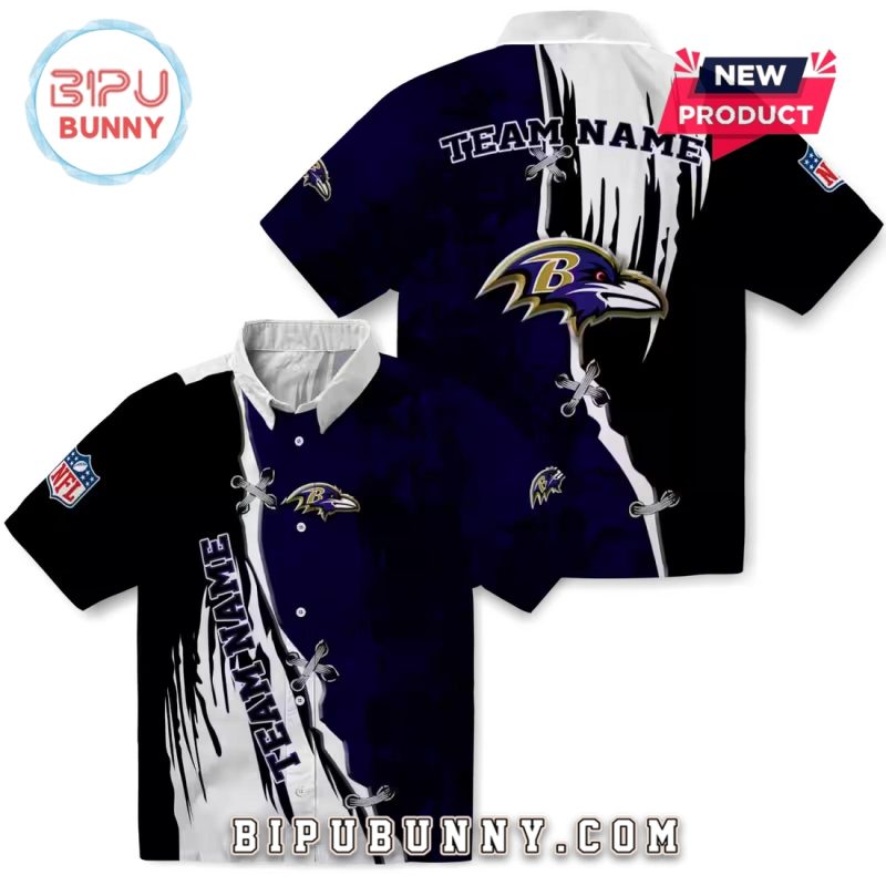 Baltimore Ravens Custom Edgy Streaks Purple Hawaiian Shirt