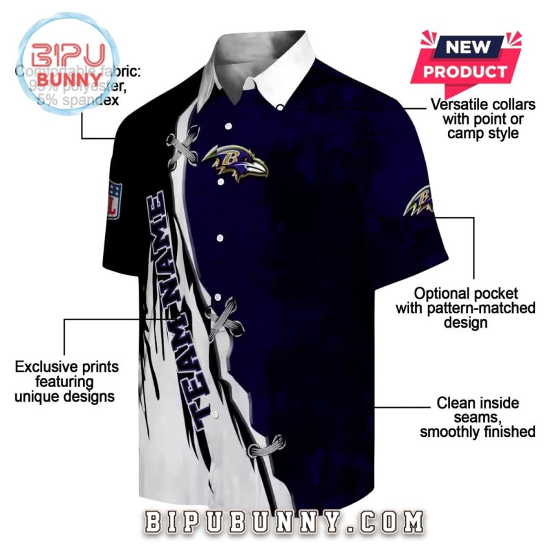 Baltimore Ravens Custom Edgy Streaks Purple Hawaiian Shirt