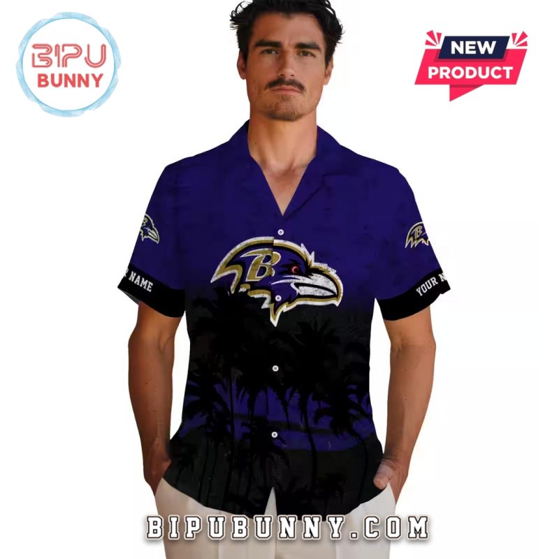 Baltimore Ravens Custom Sunset Pattern Purple Hawaiian Shirt