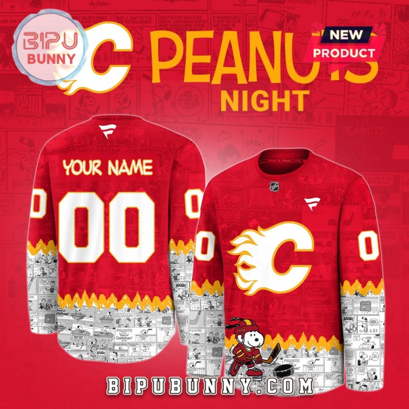 Calgary Flames 75th Anniversary Peanuts Snoopy Hockey Jersey