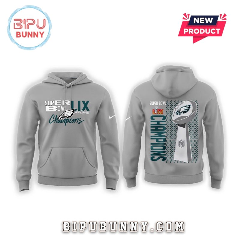 Eagles Super Bowl LIX Champions 2025 Grey Hoodie