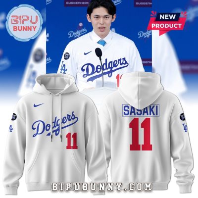 Los Angeles Dodgers Roki Sasaki 11 White Hoodie