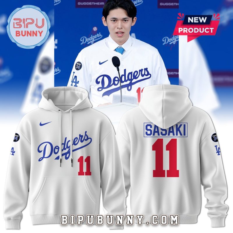Los Angeles Dodgers Roki Sasaki 11 White Hoodie