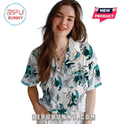 Miami Dolphins Botanical Aqua Theme Hawaiian Shirt