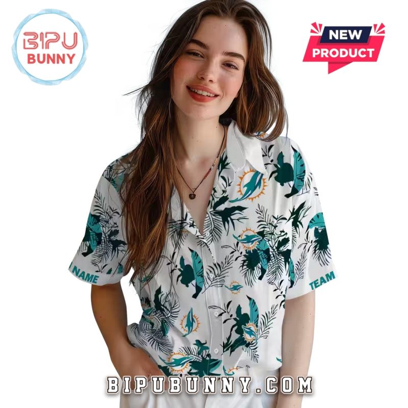 Miami Dolphins Botanical Aqua Theme Hawaiian Shirt
