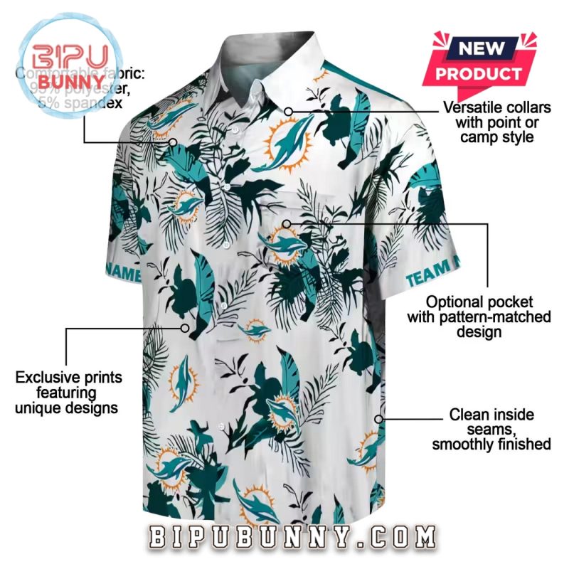 Miami Dolphins Botanical Aqua Theme Hawaiian Shirt