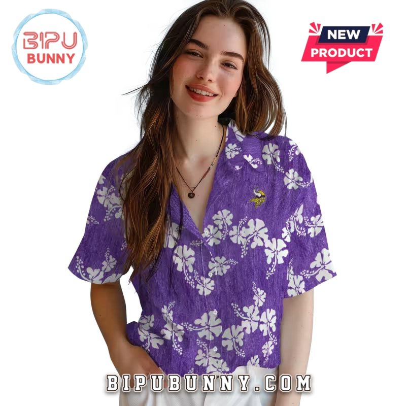 Minnesota Vikings Purple Hibiscus Clusters Hawaiian Shirt