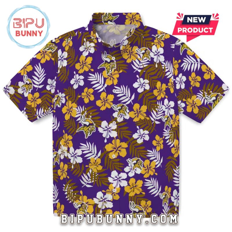 Minnesota Vikings Purple Tropical Floral Hawaiian Shirt