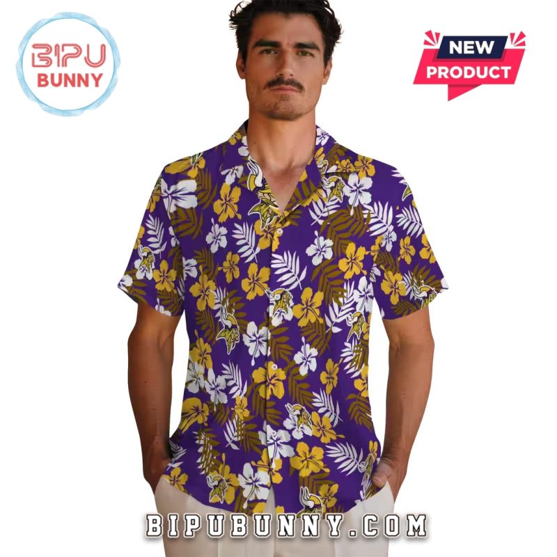 Minnesota Vikings Purple Tropical Floral Hawaiian Shirt