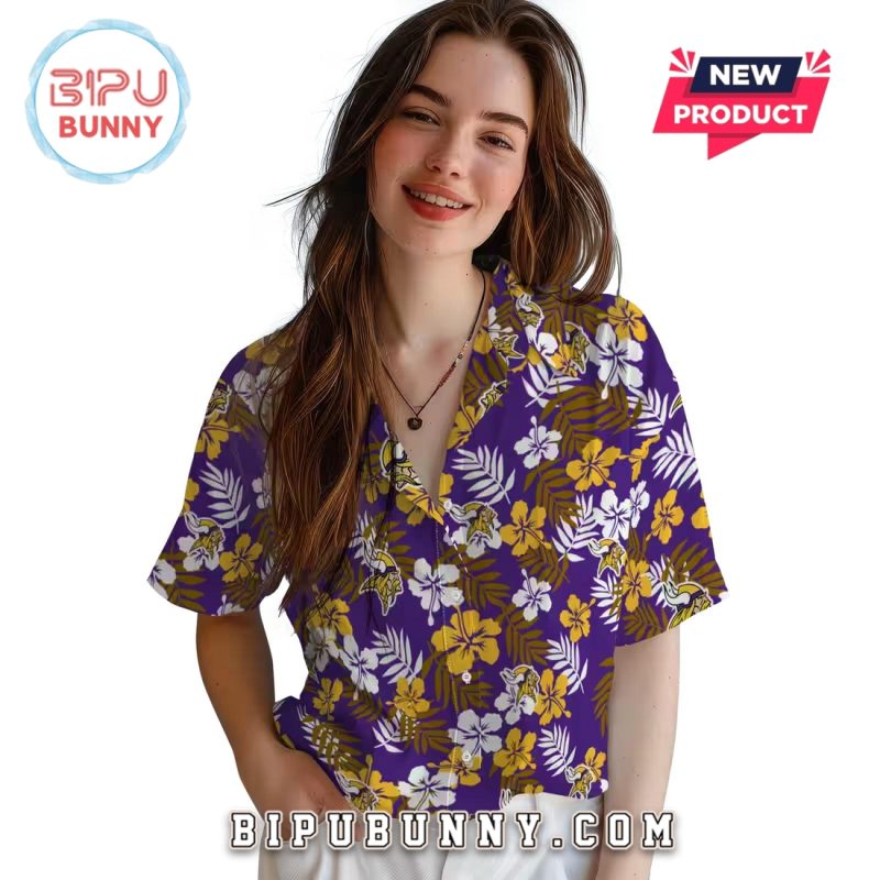 Minnesota Vikings Purple Tropical Floral Hawaiian Shirt