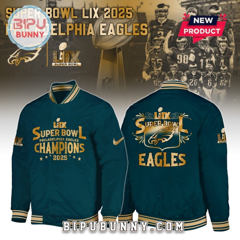 Philadelphia Eagles 2025 Super Bowl Green Baseball Jacket