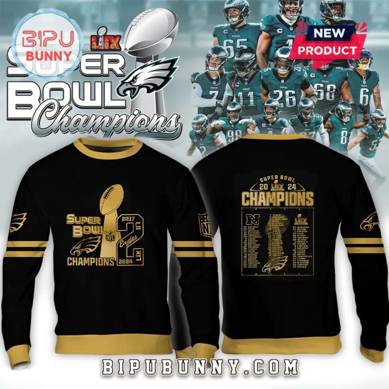 Philadelphia Eagles 2X Super Bowl Champions Gold Shirt