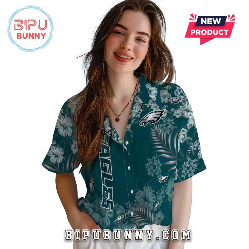 Philadelphia Eagles Hibiscus Green Hawaiian Shirt