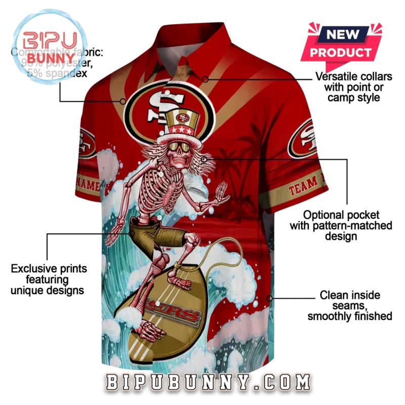 San Francisco 49ers Surfing Skeleton Hawaiian Shirt