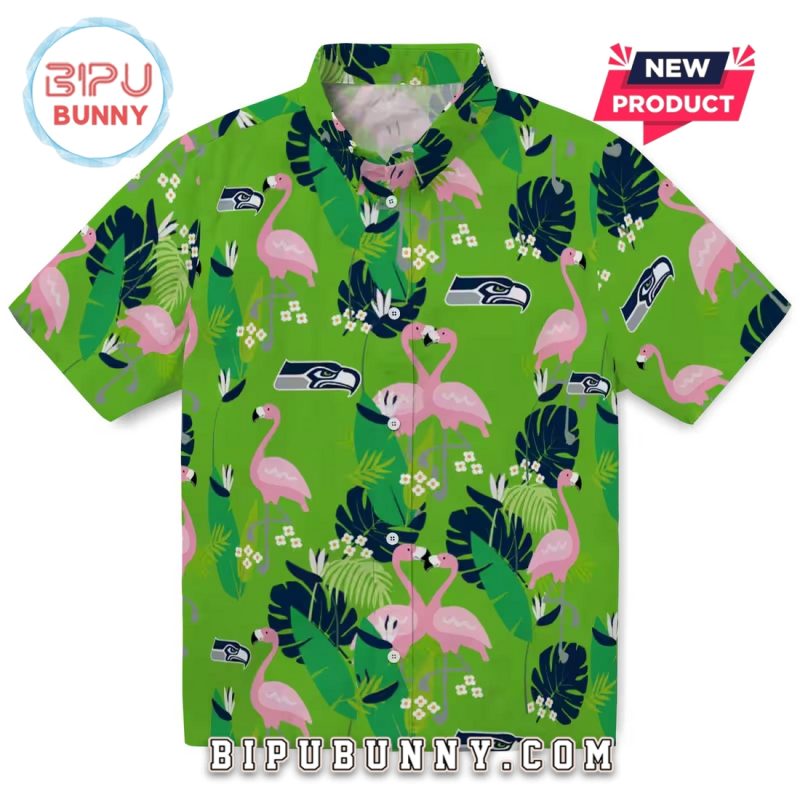 Seattle Seahawks Flamingo Foliage Hawaiian Shirt