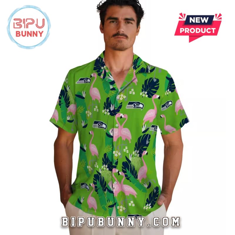 Seattle Seahawks Flamingo Foliage Hawaiian Shirt