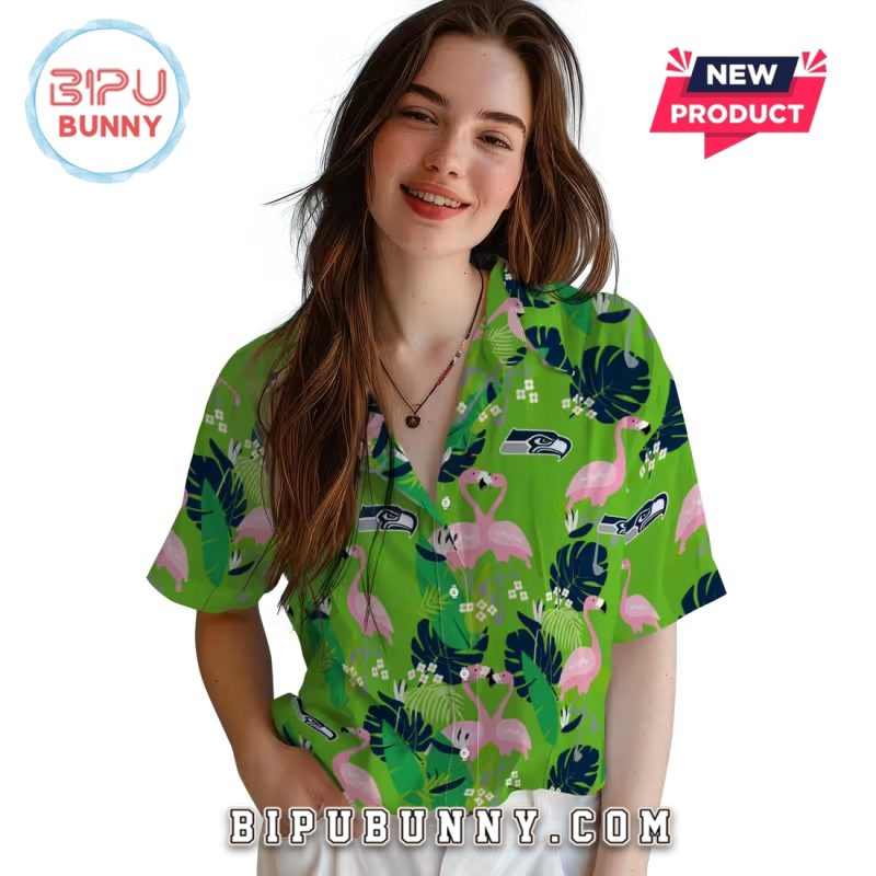 Seattle Seahawks Flamingo Foliage Hawaiian Shirt