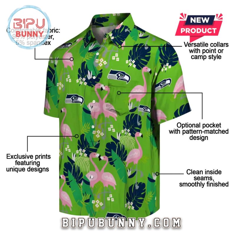 Seattle Seahawks Flamingo Foliage Hawaiian Shirt