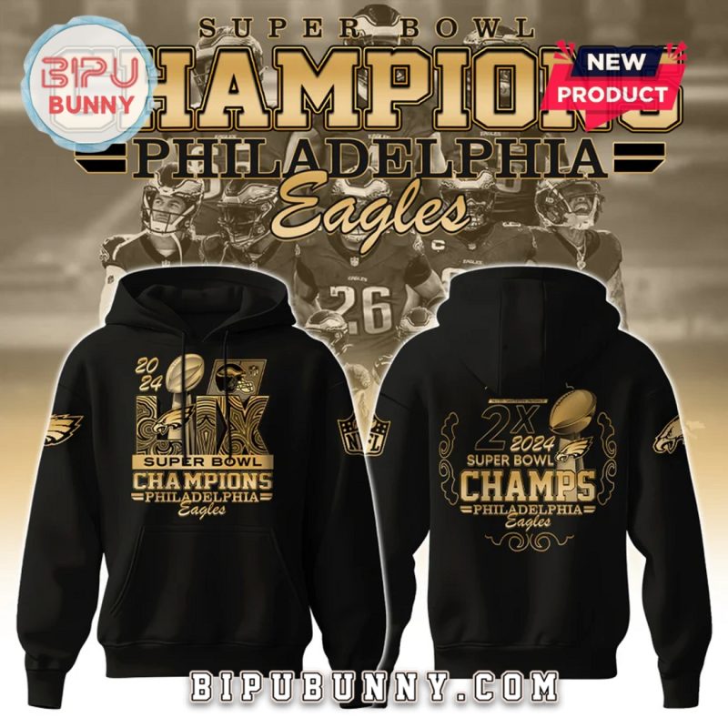 Super Bowl LIX Champions Eagles Gold Hoodie